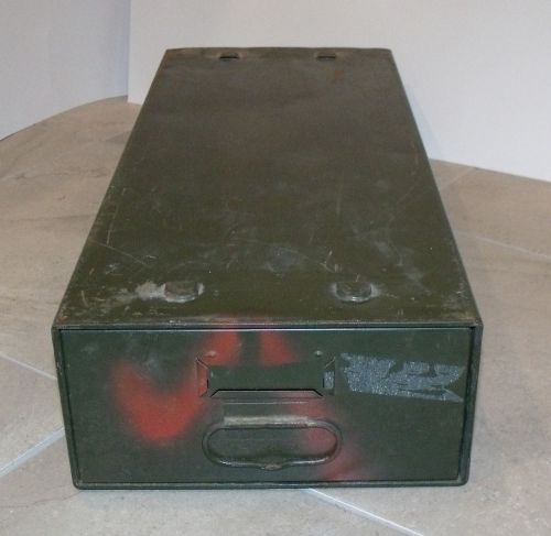 Vtg shabby diebold safe-t-stak industrial metal office drawer storage bin box for sale