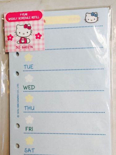 Hello kitty day planner weekly schedule refill pages for a year, rare, sanrio for sale