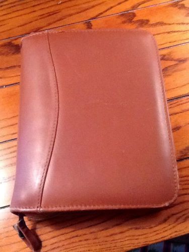 FRANKLIN QUEST DESIGN-A-DAY THREE 1.5&#034;RING TAN LEATHER PLANNER  ORGANIZER