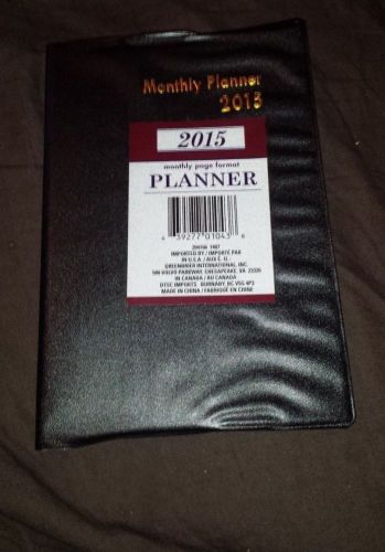 2015 Monthly Planner Calendar. Sz.8&#034;x6&#034; Monthly Page format. Black. Vinyl. New!