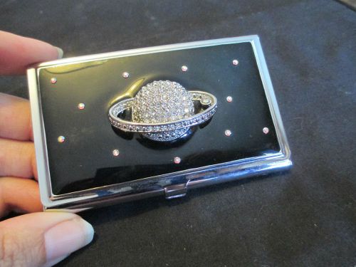 Spring Street Jeweled Business Card Holder stars planet saturn! astro Rhinestone