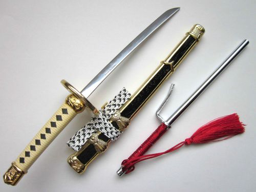 Japanese Letter Opener Black&amp;Golden Samurai Katana Sword w/Red Jutte Ninja Japan