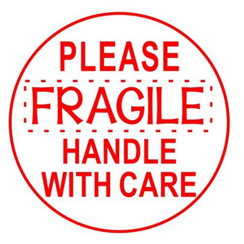 NEW RED FRAGILE PLEASE HANDLE WITH CARE Round Self Inking Rubber Stamp 9040