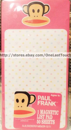 PAUL FRANK~50 Sheet MAGNETIC LIST PAD~Pink w/ Hearts and Julius~Great for School