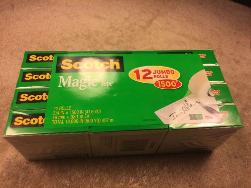 12 rolls scotch magic tape 810 3/4 in x 1500 in (41.6 yd) total 18000 in (500yd) for sale