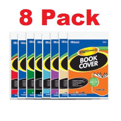 8 Packs 8&#034; X 10&#034; Jumbo Stretchable Fabric Book Covers, ( colors may vary )