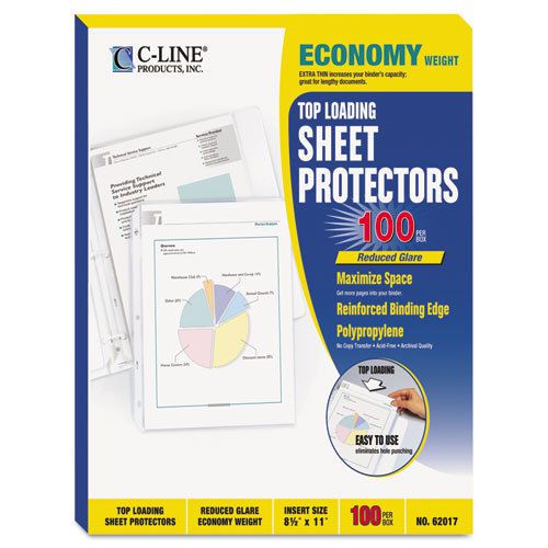 Economy Weight Poly Sheet Protector, Reduced Glare, 11 x 8 1/2, 100/BX