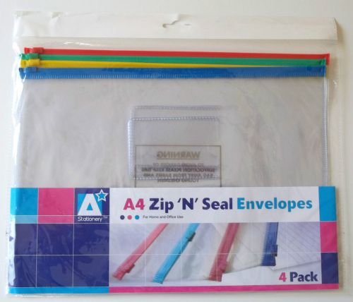 Pack of 4 a4 zip &#039;n&#039; seal clear envelopes for sale