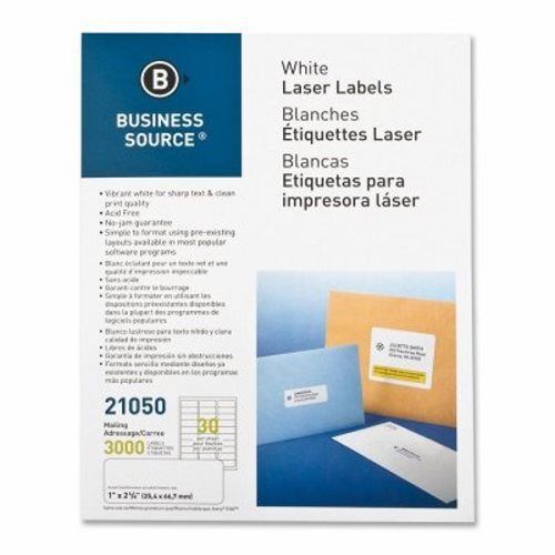 Business Source Mailing Label, Laser, 1&#034;x2-5/8&#034;, 3000/PK, White (BSN21050)