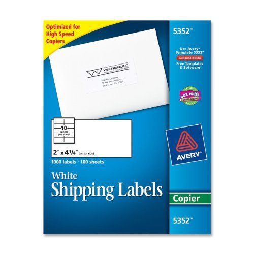 Avery 5352 Self-adhesive address labels for copiers  white  2 x 4-1/4  1000/box