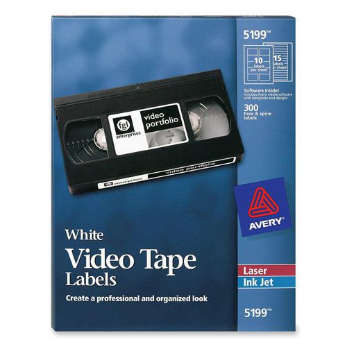 Avery Video Tape Laser/Inkjet Labels 300 Face/300 Spine White