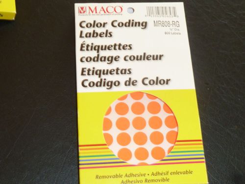 800 Red Glow 1/2&#034; Round Maco Color Coding Labels / Dots MR808-RG-New in Box
