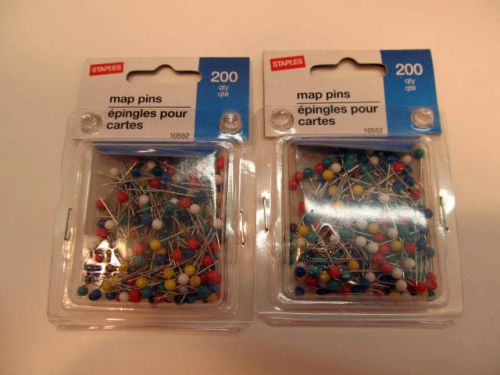 Staples  Map Pins 3/16&#034; Plastic Heads Assorted Colors 200 Count Lot of 4 #10552