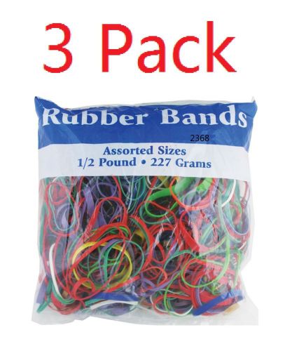 Assorted Dimensions 227g/0.5 lbs. Rubber Bands, Multi Color -- 3 Pack