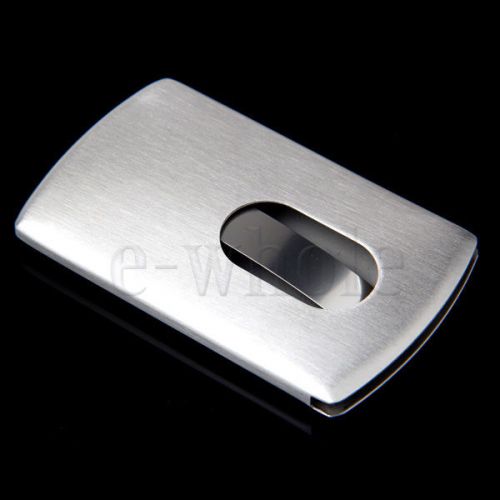 Stainless steel modern thumb slide out pocket business credit card holder ew for sale