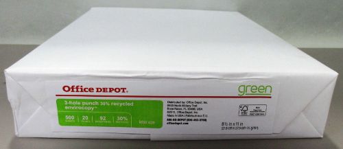 New Unopen Office Depot 3-Hole Punch Paper 30% Recycled 8 1/2&#034; x 11&#034; Ream