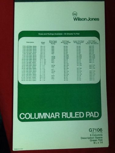 VINTAGE WILSON JONES COLUMNAR RULED PAD G7106 6 COLUMNS 18-1/2 X 14 GREEN TINT
