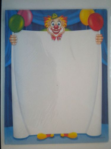 *NEW* ~ OOP ~ 20 Decorative &#034;BIRTHDAY CLOWN&#034; Computer Stationery Sheets