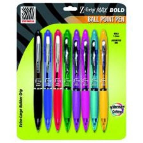 Zebra z-grip max bold ball point pens 1.2mm assorted 8 count for sale