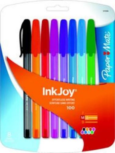 Paper Mate InkJoy 100 Stick Ballpoint Pen Med Point Assorted Fashion Colors 8 Ct
