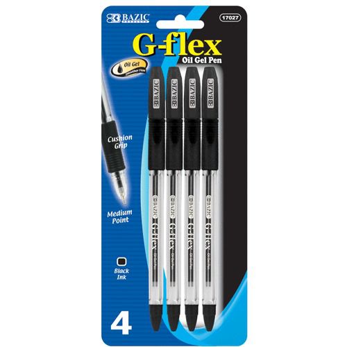 BAZIC G-Flex Black Oil-Gel Ink Pen w/ Cushion Grip (4/Pack), Case of 24