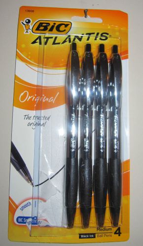 Four Pack BIC Atlantis Ball Point Pens Medium Black Ink