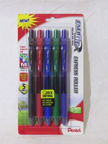 Pentel energel-x retractable rollergel pen - med pt - metal tip 5 pack assorted for sale