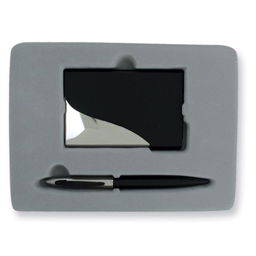 Nickel-plated &amp; Black Finished Card Case &amp; Pen Gift Set
