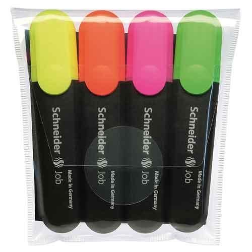 Schneider Job Highlighters Chisel Tip 4-Color Assorted Orange Green Pink Yellow