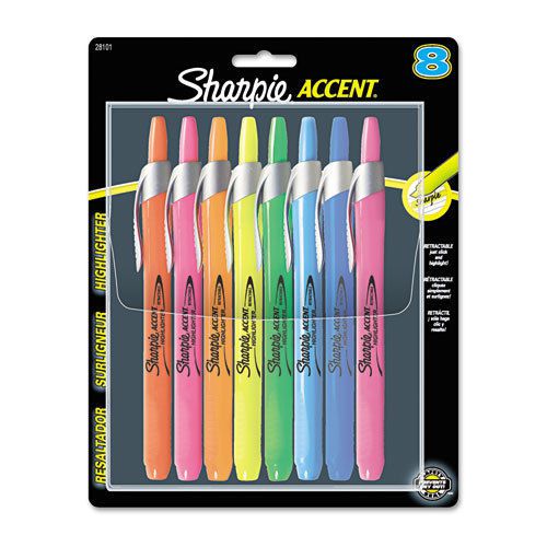 Sharpie accent retractable highlighters chisel tip, asstd,-san28101, 3 sets of 8 for sale