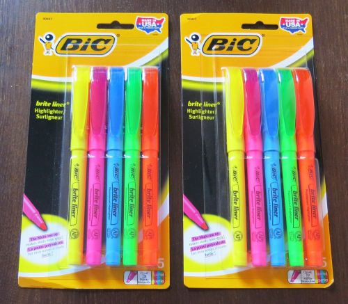 BIC BRITE LINER HIGHLIGHTER PACK OF 5 COLORS LOT OF 2 PACKAGES NEW