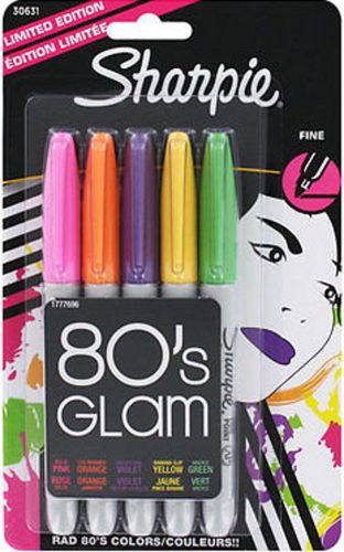 Sharpie ~ 80&#039;s glam permanent markers ~ fine tip ~ 5 pk ~ rad 80&#039;s colors for sale