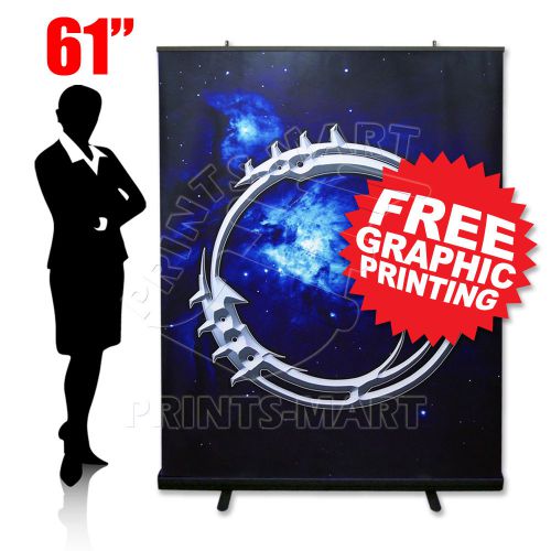 61&#034; Black Roll Up Banner Stand Trade Show Pop Up Display FREE Banner Printing