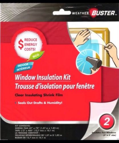 2 window insulation kits clear shrink film 3&#039; x 5&#039; weather buster-tape included! for sale