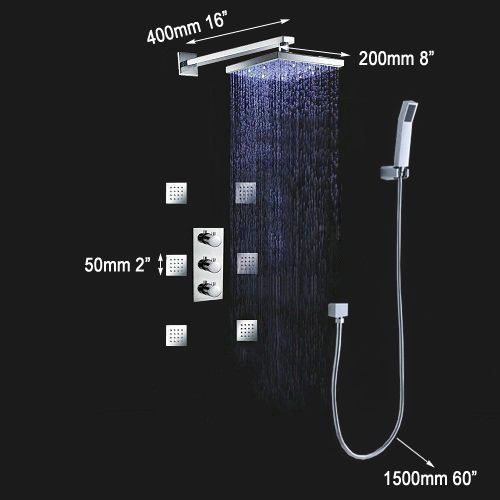Modern led wall mounted shower system with body sprays in chrome free shipping for sale