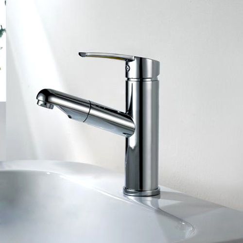 Modern Chrome Single Handle Lavatory Faucet Tap with Pullout Spray Free Shipping