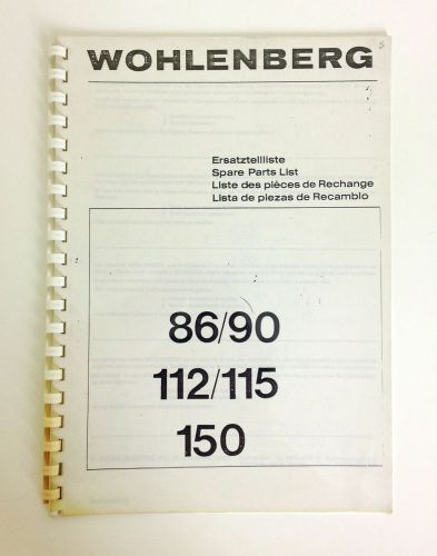 Wohlenberg spare parts list book 86/90/112/115/150, programmatic for sale
