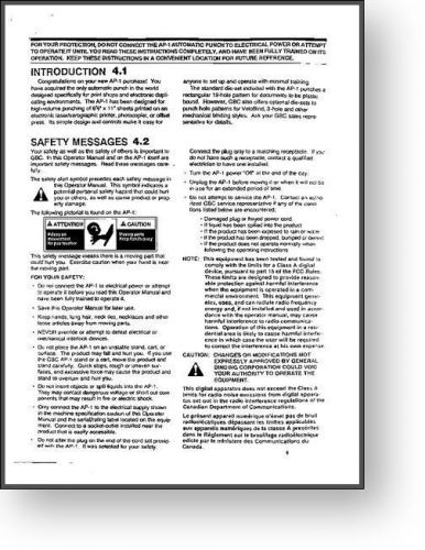 GBC AP-1 Automatic Punch Operator&#039;s Manual