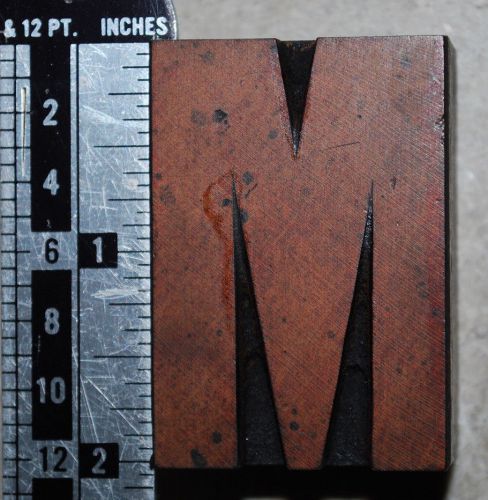 Vintage / Antique Letterpress Wood Printer&#039;s Type &#034;M&#034;.  2&#034; tall, 12 line