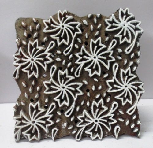 INDIAN WOODEN HAND CARVED TEXTILE PRINTING ON FABRIC BLOCK STAMP FLORLAL SPIRAL