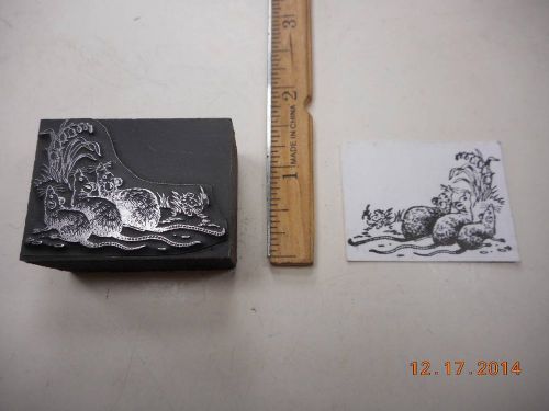 Letterpress Printing Printers Block, 3 Mice Rodents by Lily of the Valley Flower