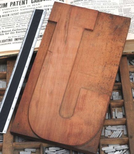12.48&#034; giant letter: J rare unused wood type letterpress printing block woodtype