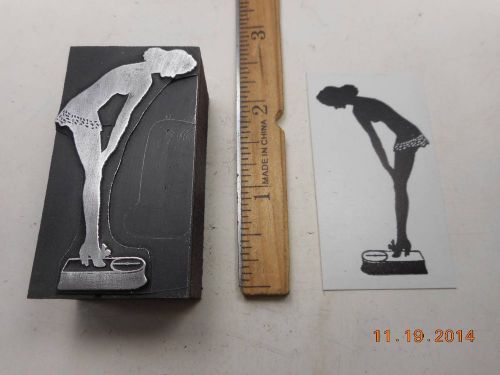 Letterpress Printing Printers Block, Woman weighing self on Scale, Silhouette