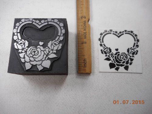 Letterpress Printing Printers Block, Valentine Heart with Roses