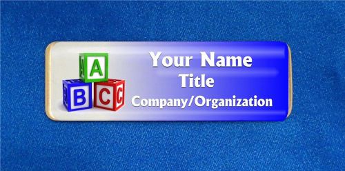 Blocks ABC Custom Personalized Name Tag Badge ID Blue Kids Daycare Teacher