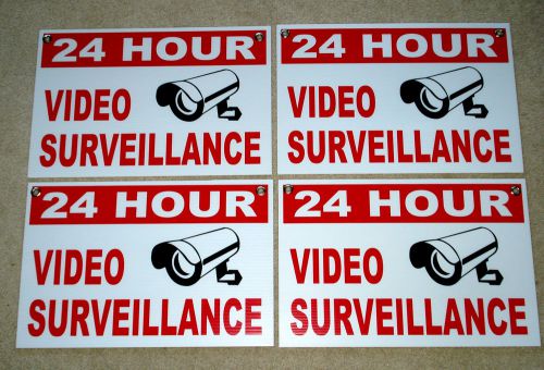 4) 24 HOUR VIDEO SURVEILLANCE Coroplast SIGN 12x18 w/Grommets NEW White Security