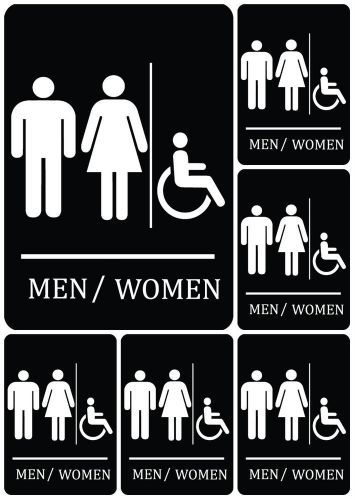 Wheelchair Wall Bathroom Signs Set 6 Black Sign Men/ Women  Unisex Restroom s105
