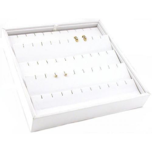 25 Pair White Faux Leather Earring Display Tray