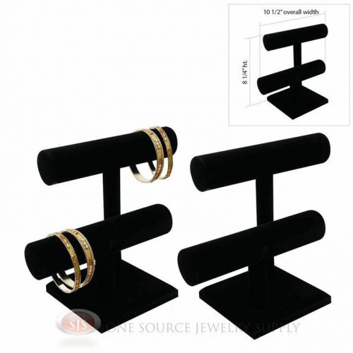 (2) 8 1/4&#034; Black Velvet 2 Tier T-Bar Round Jewelry Bracelet Display