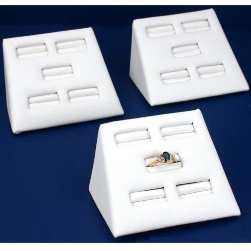 3 White Faux Leather 5 Slot Ring Displays